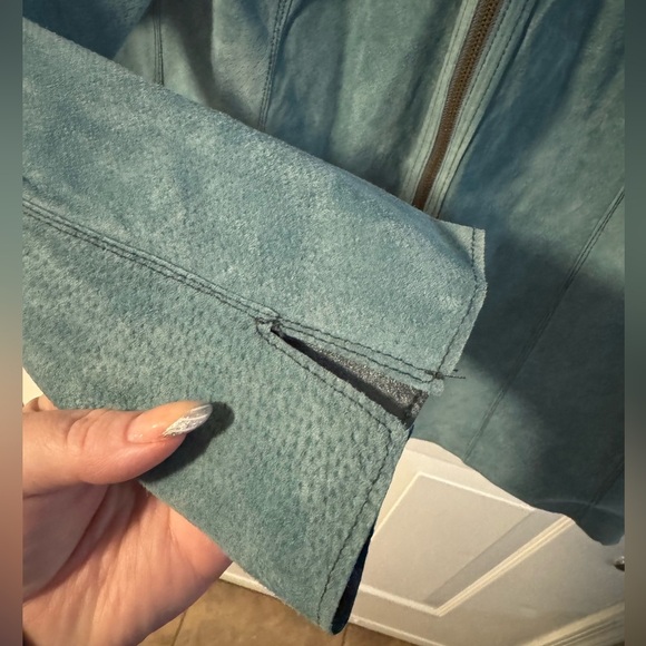 Vintage Reversible Suede Leather Jacket Lightweight Woman’s Blue Retro Shacket - Picture 7 of 16